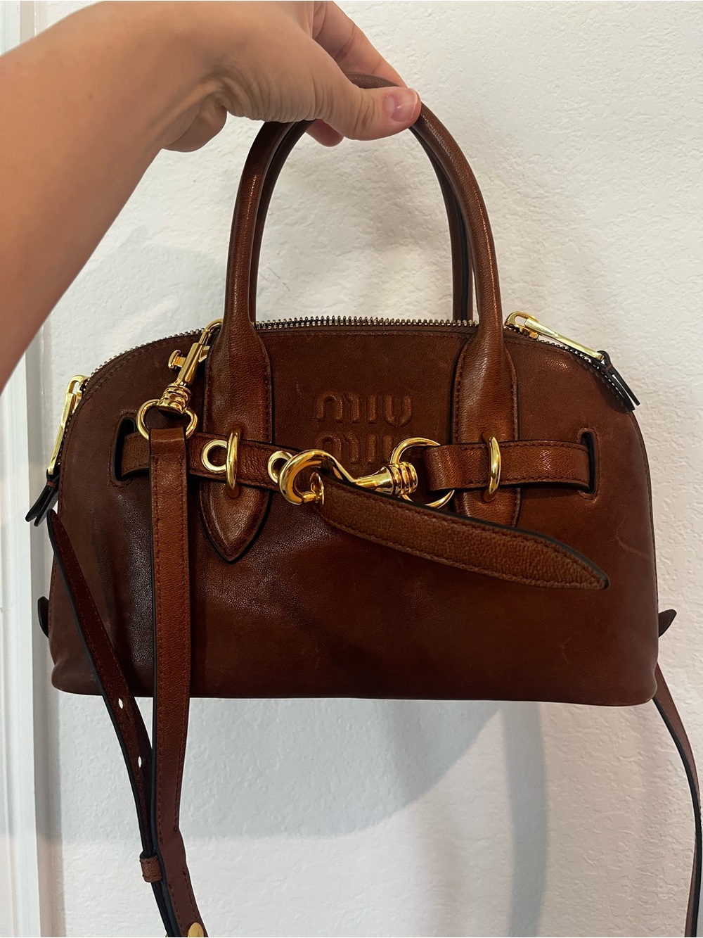 MIU MIU Nappa Aviator Small Aventure Bag in Rovere - Picture 2 of 7